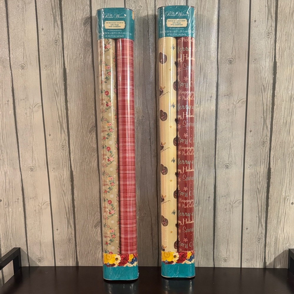 The Pioneer Woman Red and Cream Wrapping Paper 2 Box Set 90 sq ft coverage total